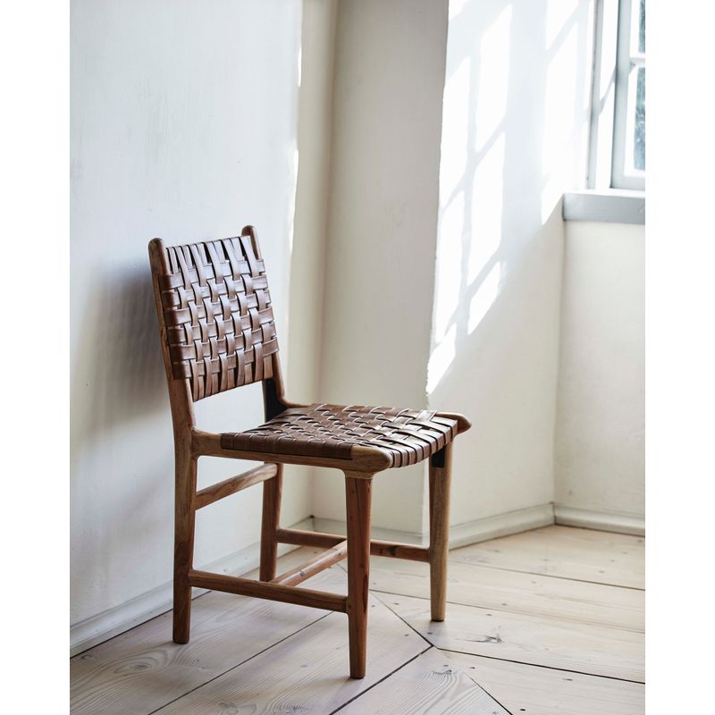 Nordal Aya chaise de salle à manger, cuir brun, bois