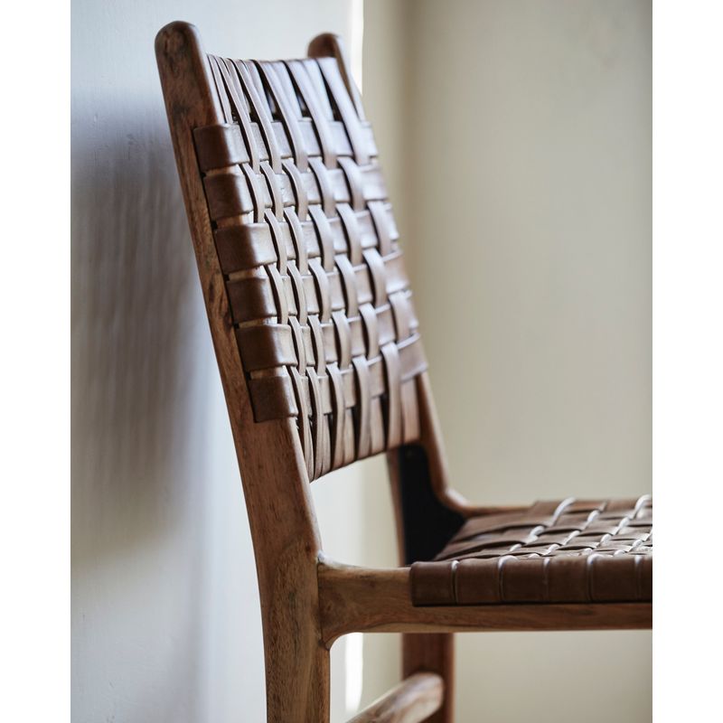 Nordal Aya chaise de salle à manger, cuir brun, bois