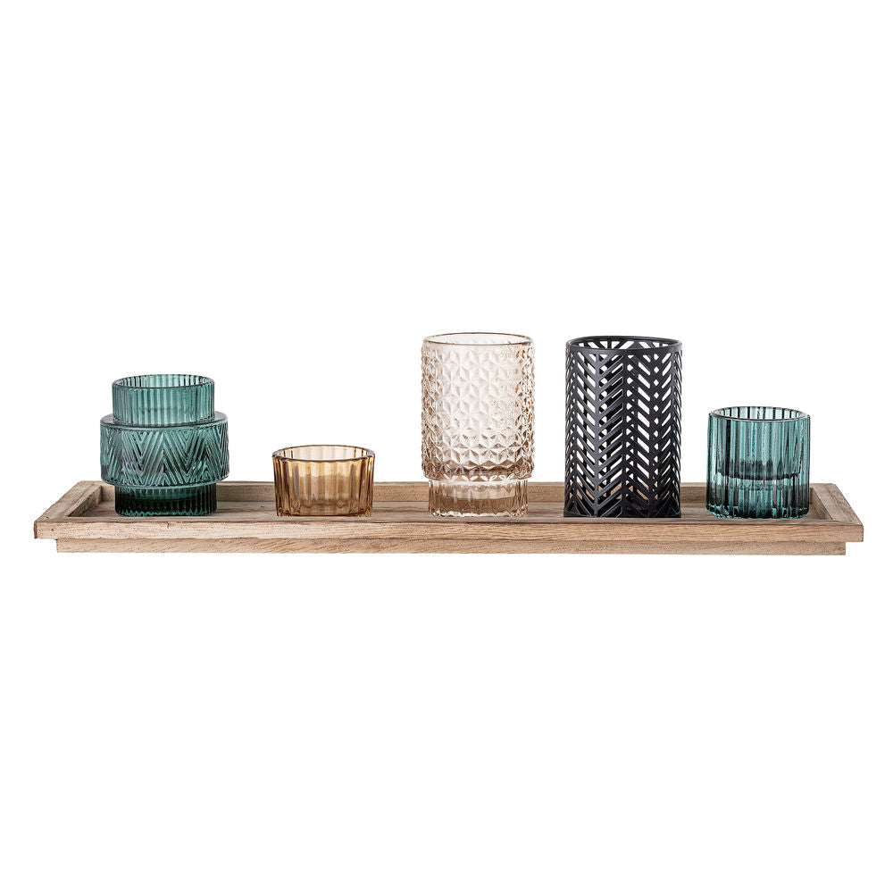 Bloomingville Sanga Dienblad met Votief, Blauw, Glas