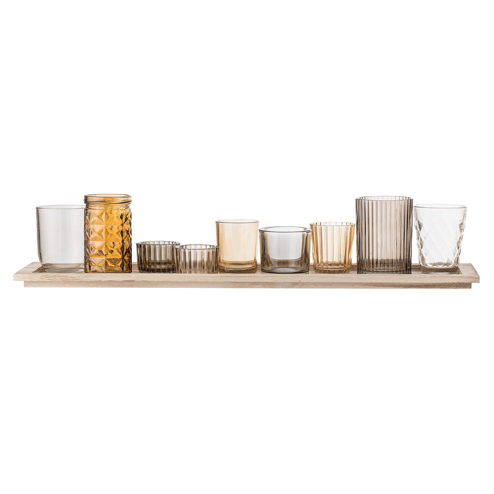 Bloomingville Sanga Dienblad met Votief, Bruin, Glas