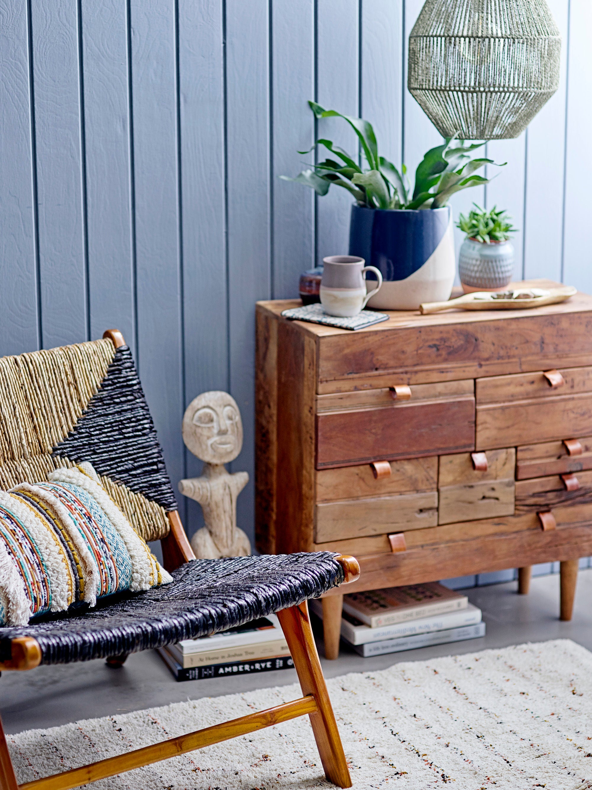 Creative Collection Fauteuil Grant, Noir, Bois de teck