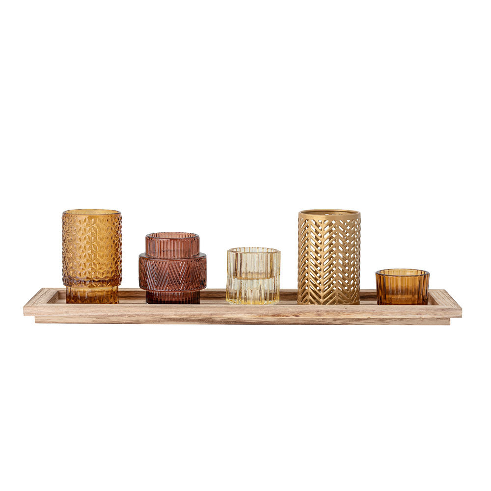 Bloomingville Sanga Dienblad met Votief, Bruin, Glas