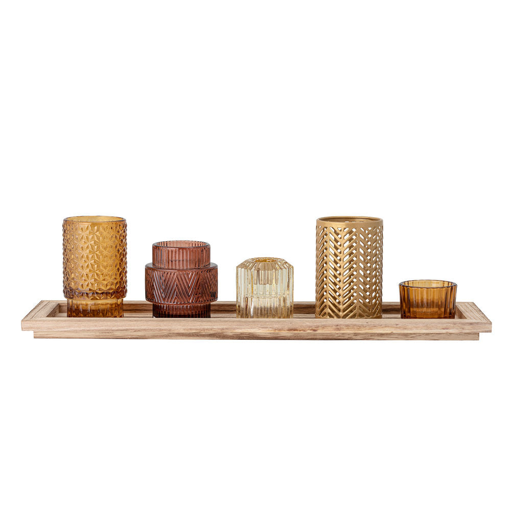 Bloomingville Sanga Dienblad met Votief, Bruin, Glas