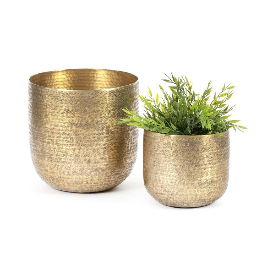Bazar Bizar De Gehamerde Plantenbakken - Messing - Set van 2
