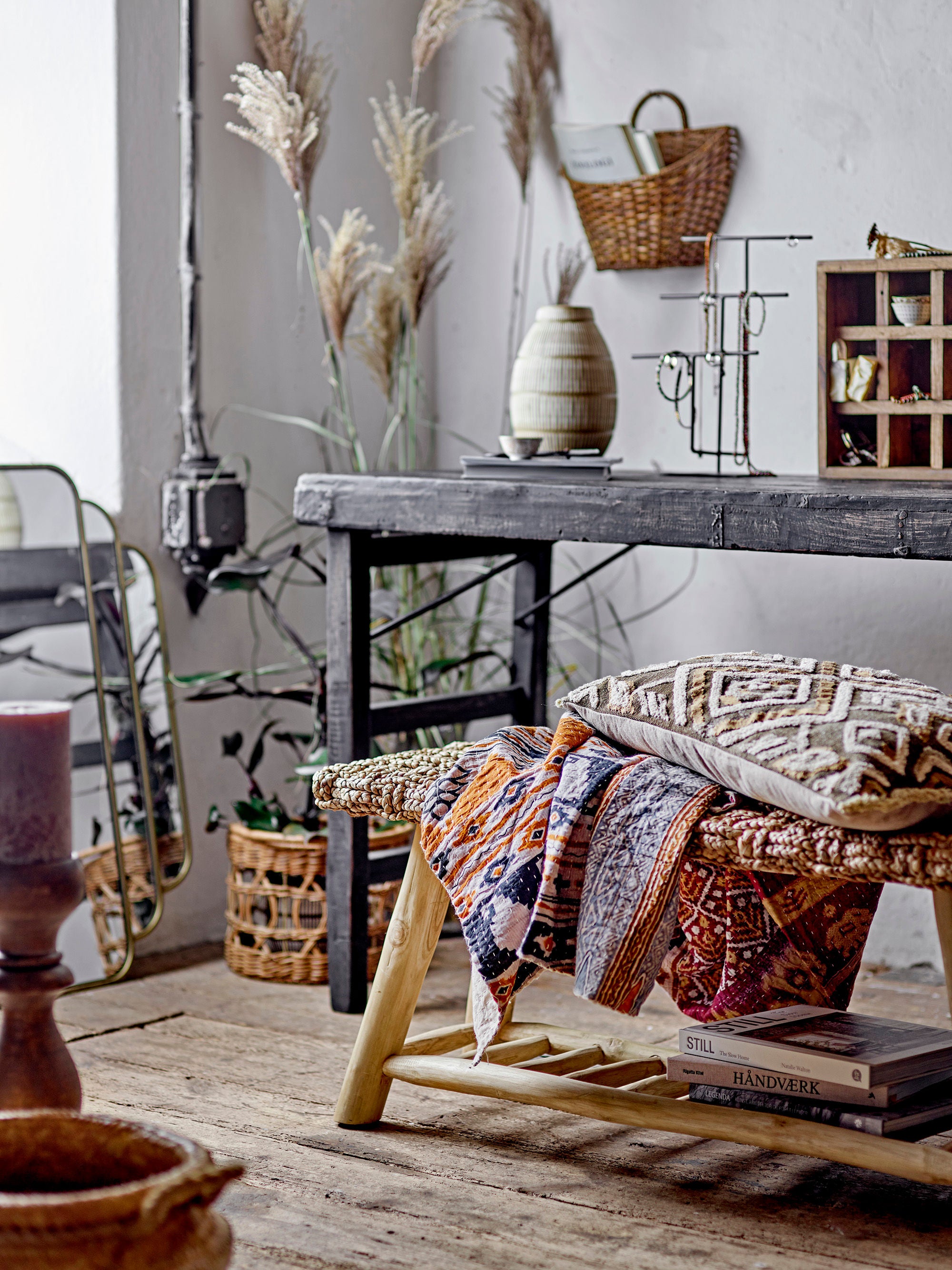 Creative Collection Table console Cali, noir, bois recyclé