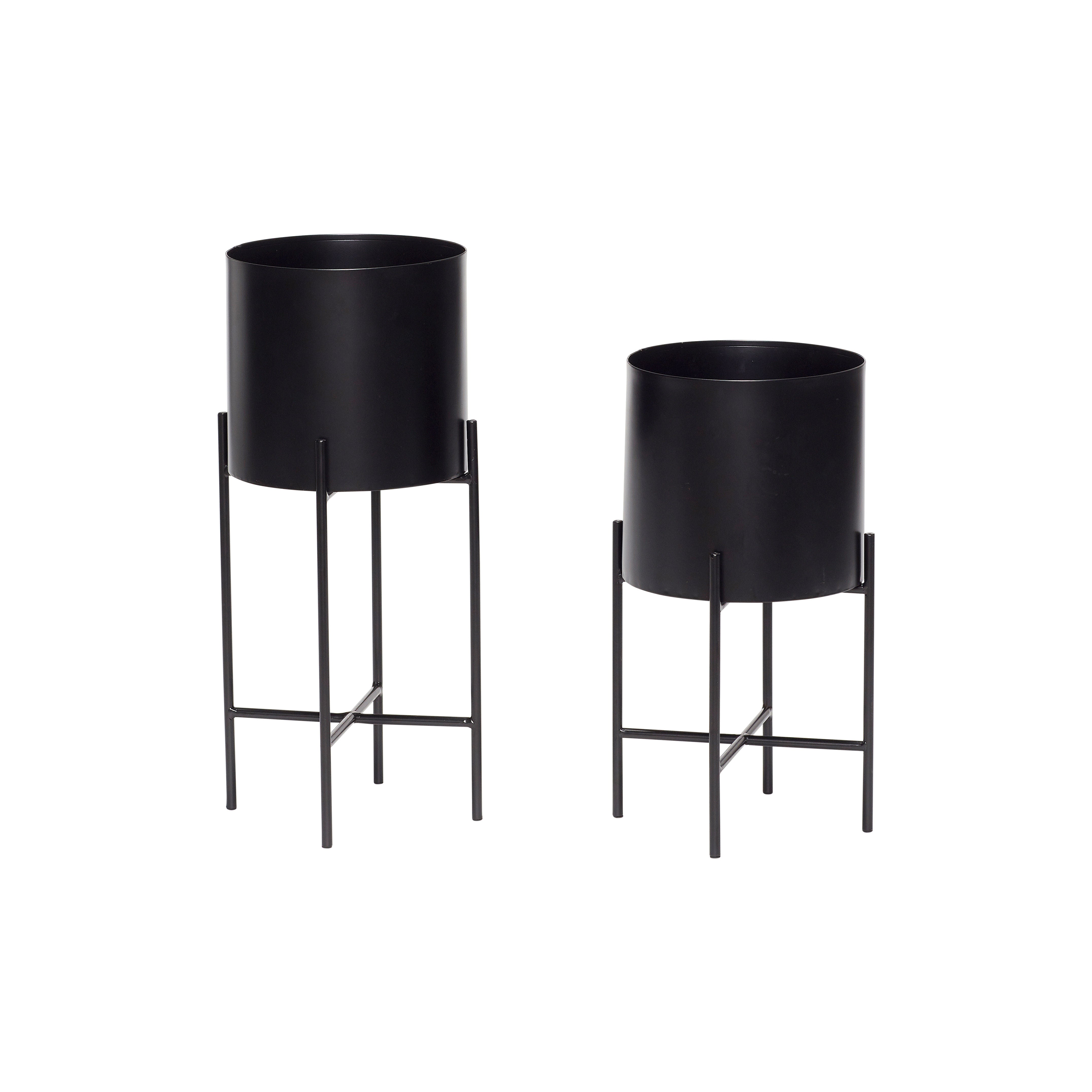 Hübsch Airy Potten Zwart (set van 2)