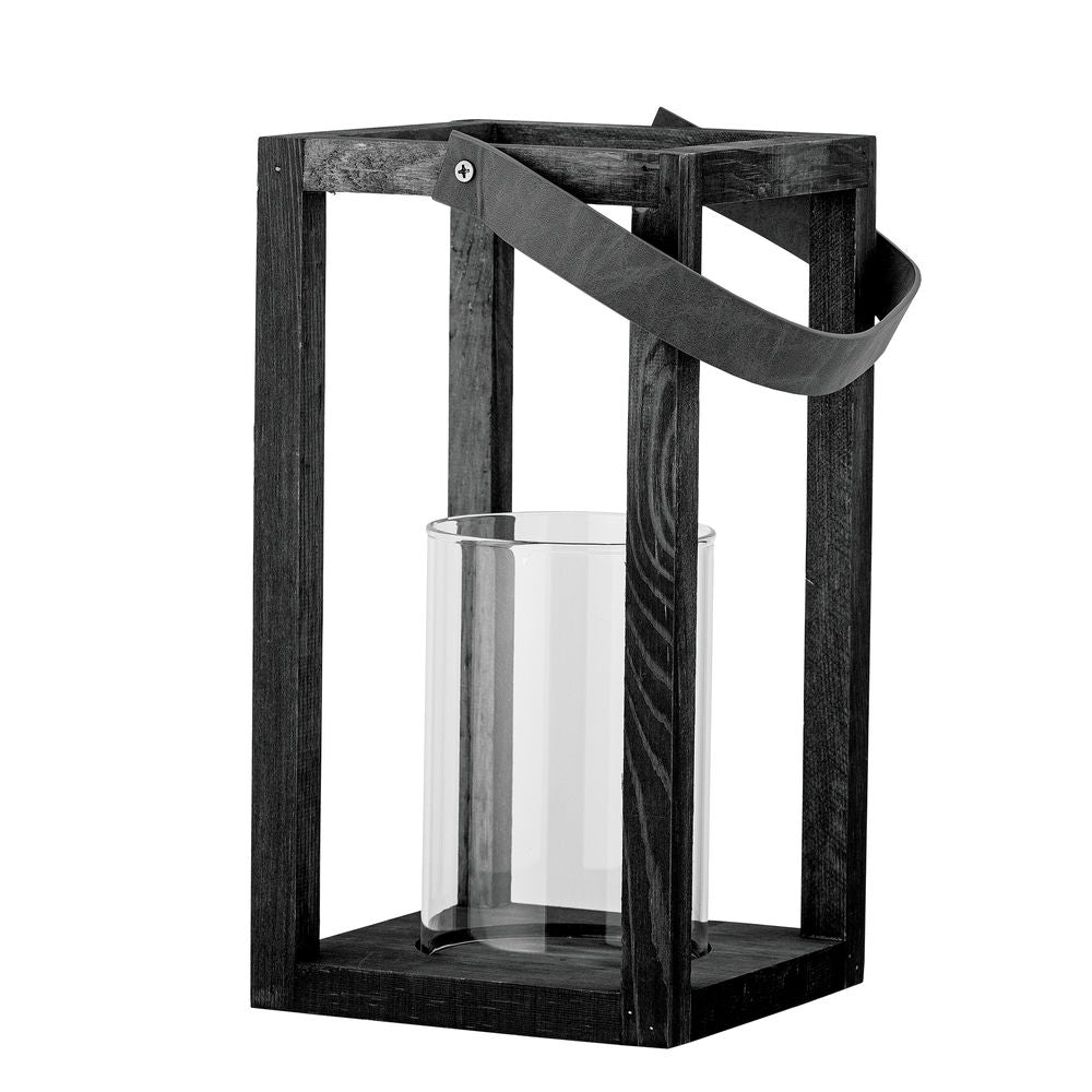 Bloomingville Lanterne Lyra avec/Verre, Noir, Pin