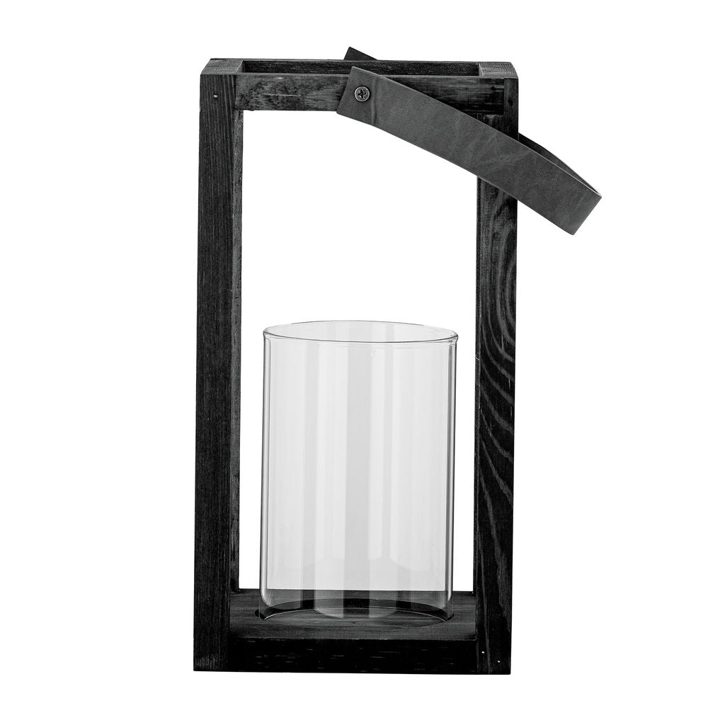 Bloomingville Lanterne Lyra avec/Verre, Noir, Pin