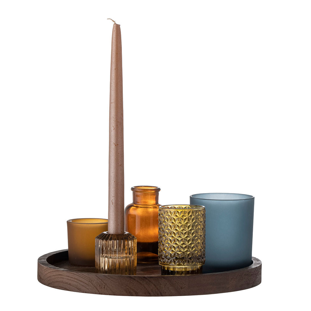 Bloomingville Sanga Dienblad met Votief, Bruin, Glas