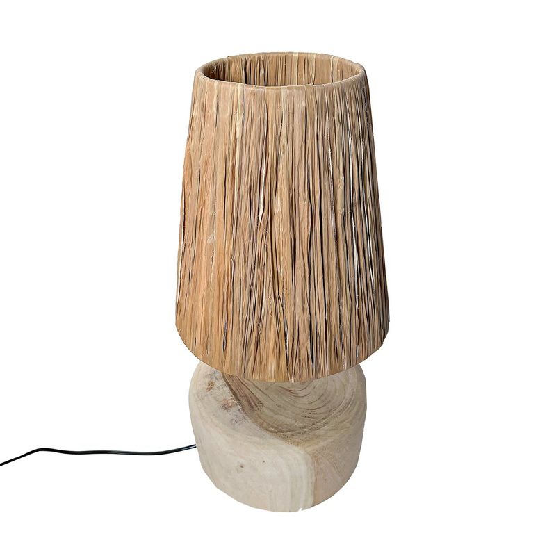 Lampe de table en bois teck Bazarbizar-b2b l'herbe-Naturel