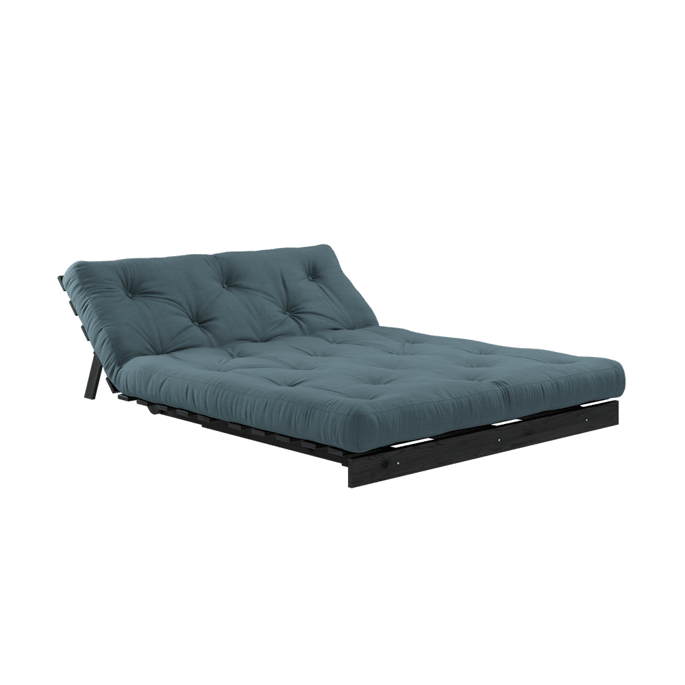 Design ROOTS NOIR LAQUÉ 140X200 W. MATELAS BLEU PÉTROLE