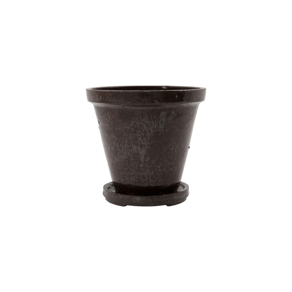 House Doctor Pot de fleurs avec dessous de verre, Fleur, Marron