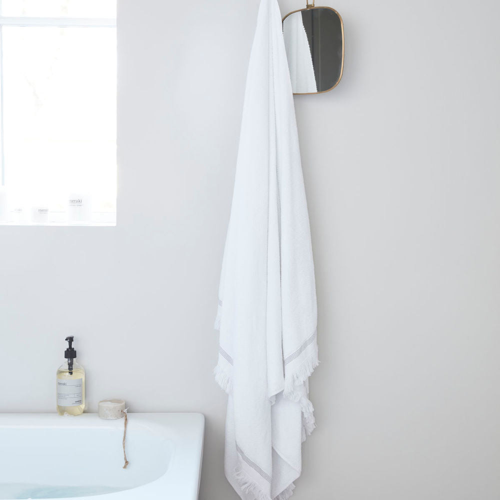 Serviette de bain Meraki, 100x180 cm, Blanc avec rayures grises