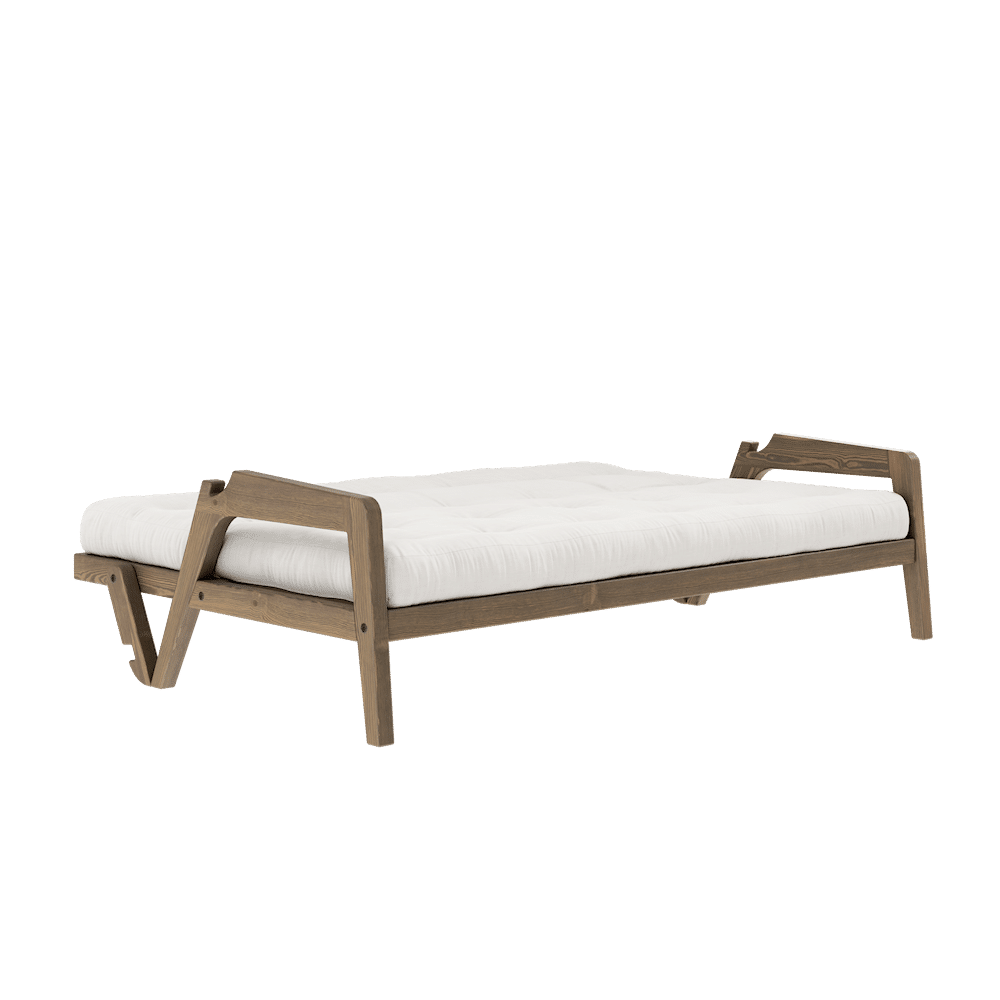 Design SAISIR CAROBE MARRON LAQUÉ W. MATELAS MIXTE 5 COUCHES NATUREL