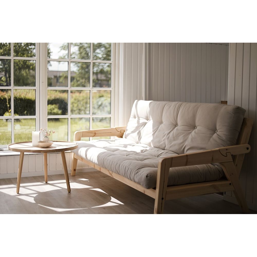 Design SAISIR CAROBE MARRON LAQUÉ W. MATELAS MIXTE 5 COUCHES NATUREL