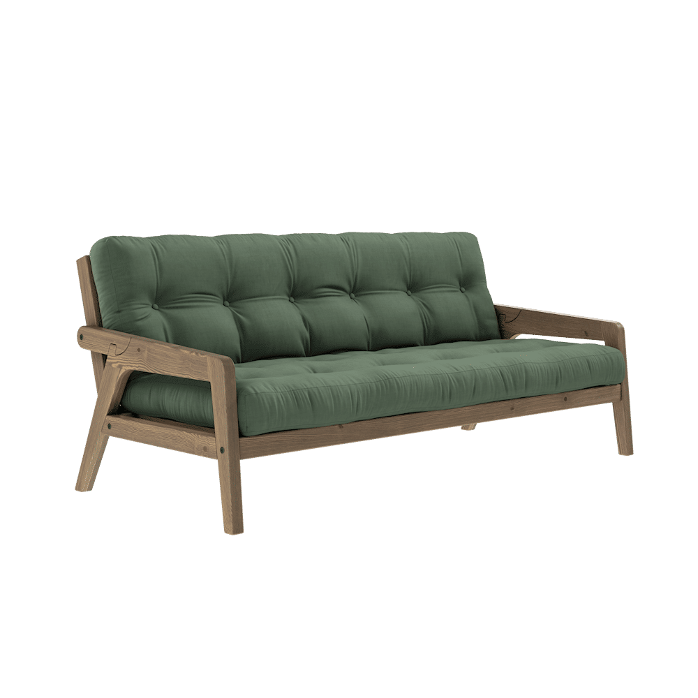 Karup Design SAISIR CAROBE MARRON LAQUÉ W. MATELAS MIXTE 5 COUCHES VERT OLIVE