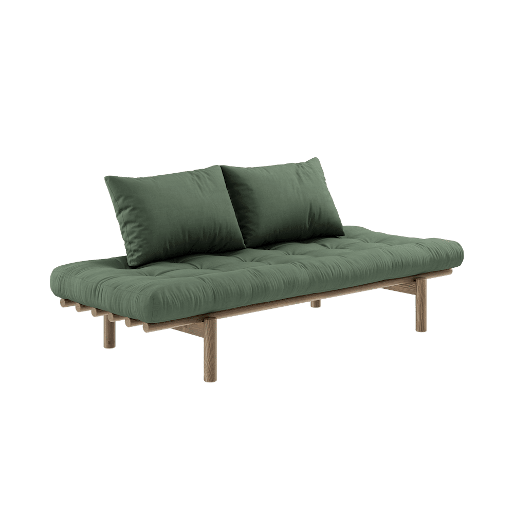 Karup Design PACE DAYBED CAROB BROWN LACQUERED W. 4-LAYER MIXED MATTRESS OLIVE GREEN