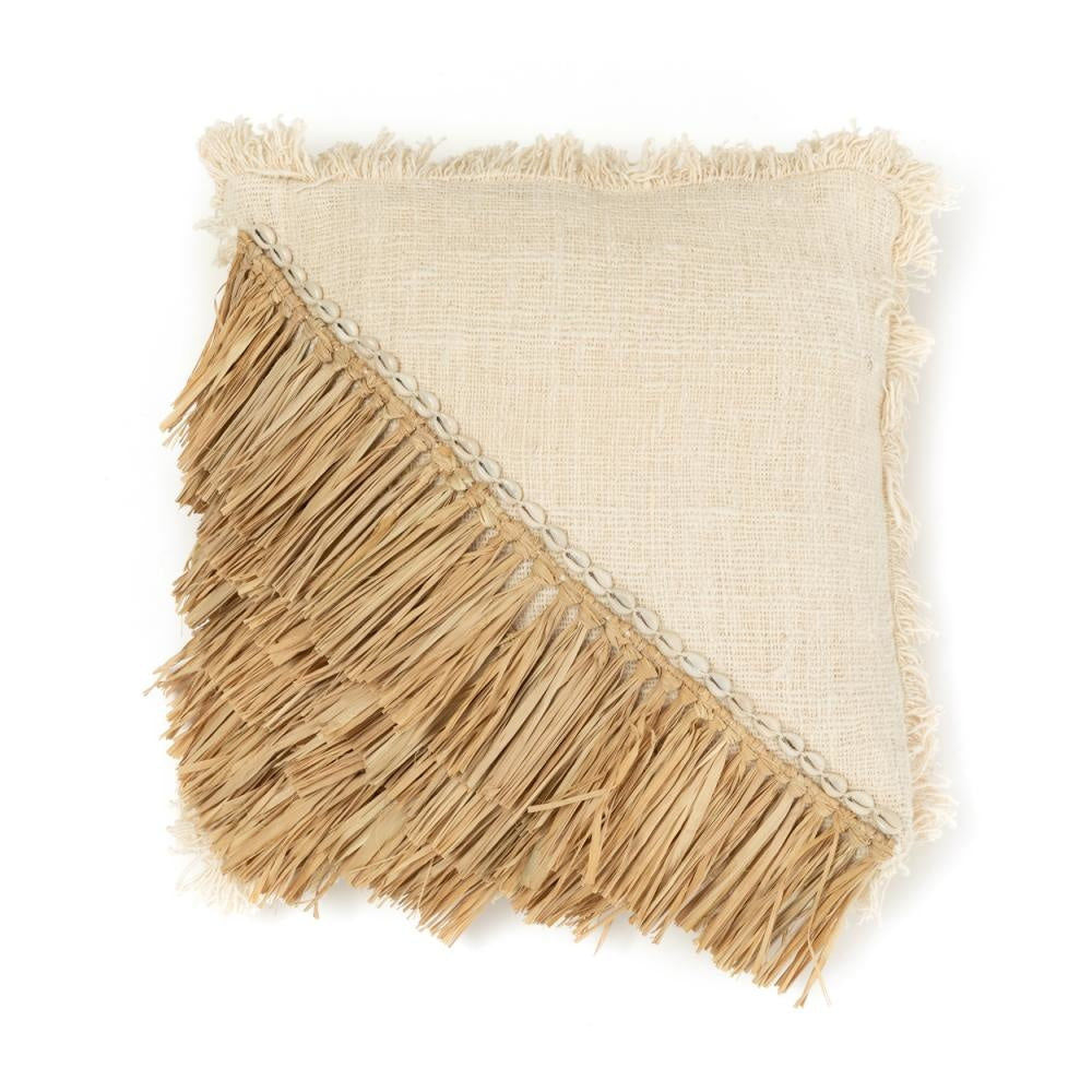 Bazar Bizar De Raffia Katoenen Kussenhoes - Wit Naturel - 40x40