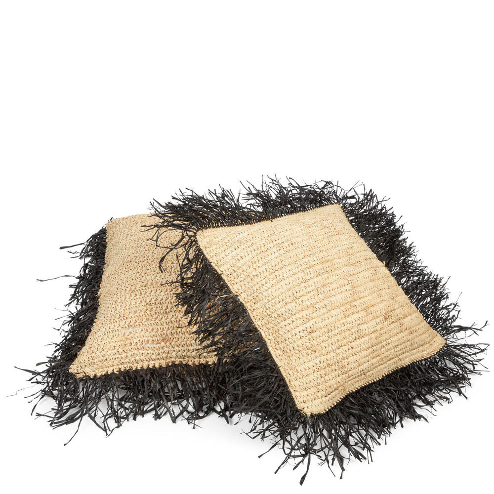 Housse de coussin en raphia Bazar Bizarre-Black-60x60 naturel