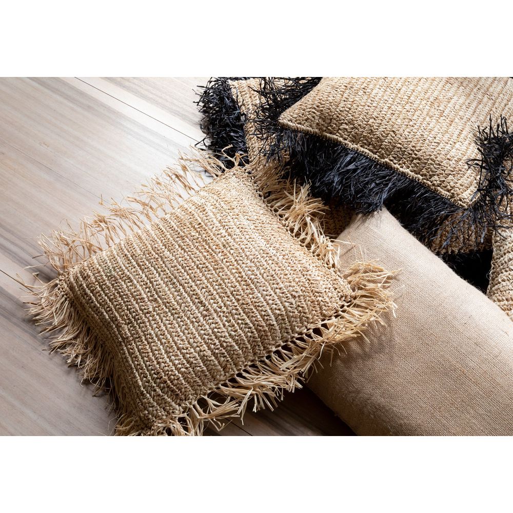 Housse de coussin en raphia Bazar Bizarre-Black-60x60 naturel