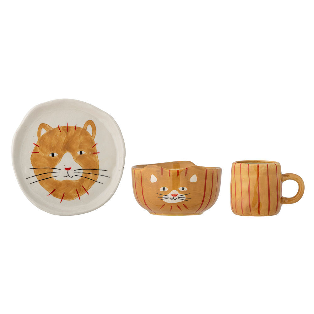 Bloomingville MINI Kittie servies, Bruin, Steengoed