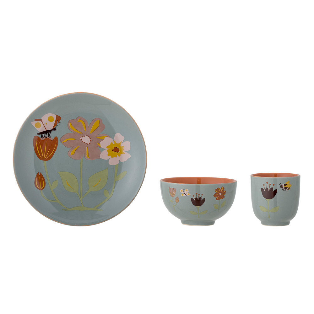 Bloomingville MINI Weide servies, Blauw, Steengoed